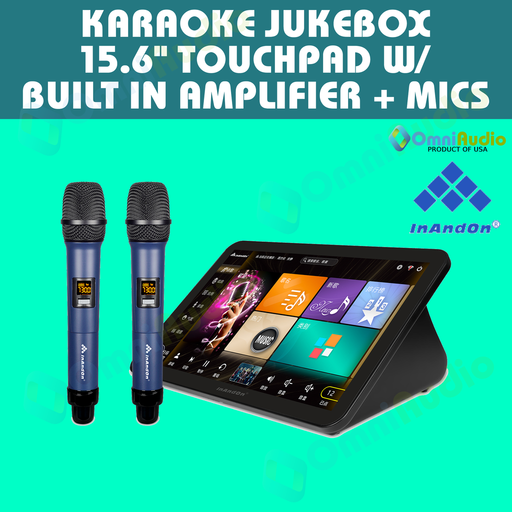 InAndOn 5in1 15.6” Touchscreen Karaoke System with 2x Wireless Mics