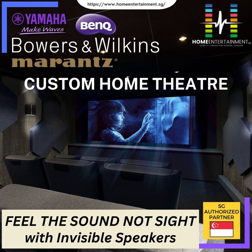 [7.1 Custom Theatre Package] Bowers & Wilkins In-Ceiling Reference Speaker + BenQ W4000i Projector + Choice of Marantz or Yamaha AV Receiver with 120-inch ALR Screen