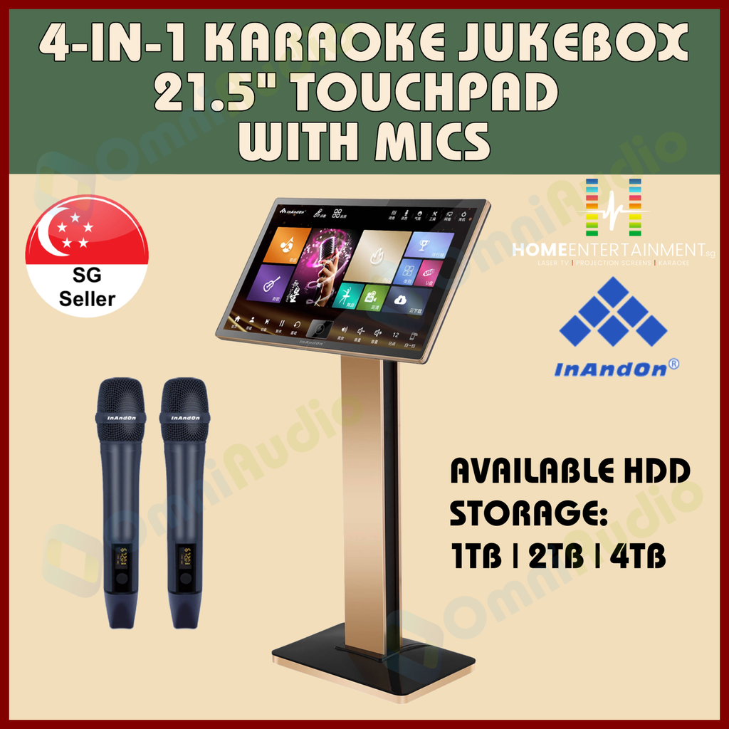 InAndOn 4in1 21.5" Touchscreen Karaoke System with 2x Wireless Mics