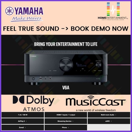 YAMAHA RX-V6A - 7.2 ch AV Receiver with CINEMA DSP 3D, HDMI™ 7-in/1-out, wireless surround