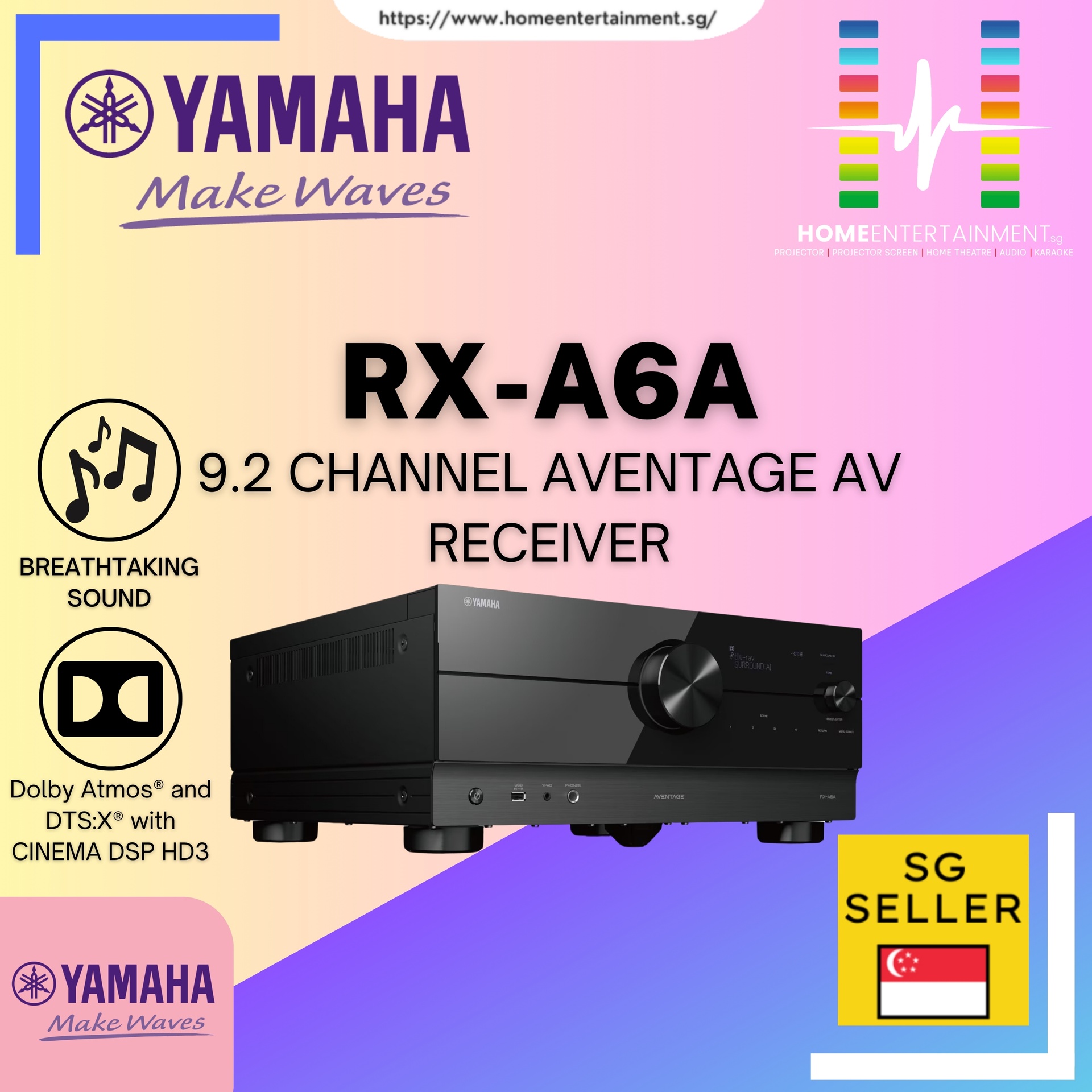 YAMAHA RX-A6A (Black) - 9.2 ch AVENTAGE AV Receiver with SURROUND:AI™,  HDMI™ 7-in/3-out, the latest QCS407 | HomeEntertainment.sg