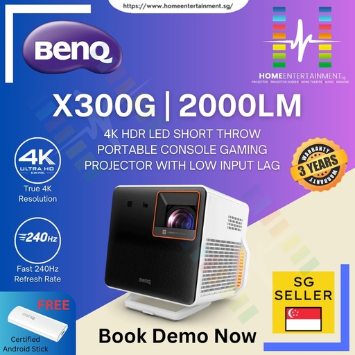 BenQ X300G 4K LED 2000 ANSI Lumens HDR Short Throw Portable Projector