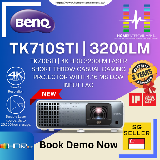 BenQ TK710STi | 4K HDR 3200lm Laser Short Throw Casual Gaming Projector with 4.16 ms Low Input Lag