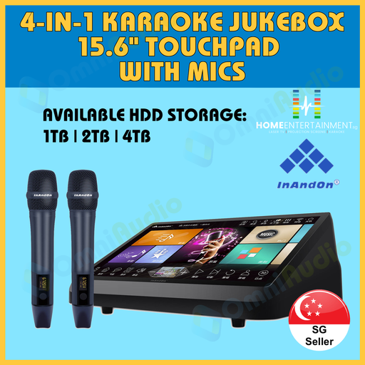 InAndOn 4in1 15.6” Touchscreen Karaoke System with 2x Wireless Mics