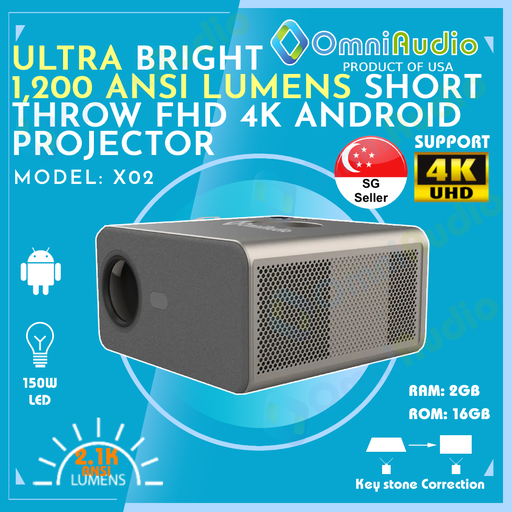 OmniAudio X02 Full HD 4K Projector (Black) (14,000 Lumens | 1,200 ANSI Lumens)